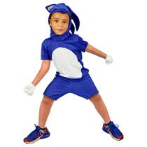 Fantasia Infantil do Sonic Macacão Curto Com Luvas e Capuz Luxo Fantasia Infantil do Sonic Macacão Curto Com Luvas e Capuz Luxo