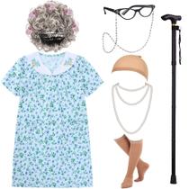 Fantasia infantil EBYTOP Old Lady Dress Up Set com bengala