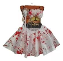 Fantasia Infantil Feminina Saia E Tiara Noiva Véu Hallowen