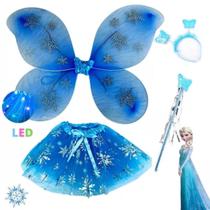 Fantasia Infantil Frozen Asa Princesa Fada Com Led Pisca