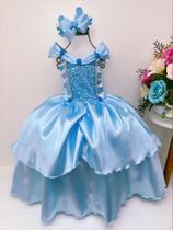 Fantasia Infantil Frozen E Cinderela C/ Renda Azul Strass