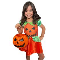 Fantasia infantil halloween abobora vestido com balde de abóbora