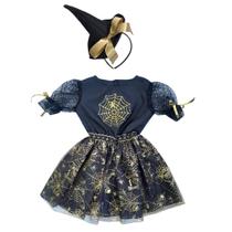 Fantasia Infantil Halloween Bruxinha Vestido com Tiara