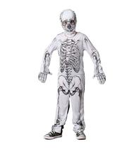 Fantasia Infantil Halloween Esqueleto Branco e Preto C/Capuz