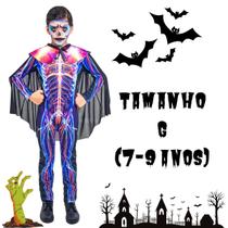 Fantasia Infantil Halloween Esqueleto Caveira Elétrico