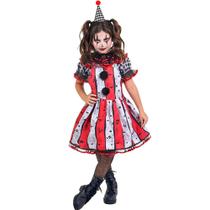 Fantasia Infantil Halloween Palhaça de Circo de Terror pra Menina Vestido Gola e Tiara