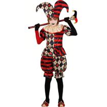Fantasia Infantil Halloween pra Menino Roupa Palhaço Arlequin de Luxo com Chapeu Bobo da Corte