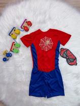 Fantasia Infantil Homem Aranha com Máscara para Festa - Tamanho P, M e G