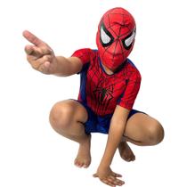 Fantasia Infantil Homem Aranha Curta Com Máscara de Pano