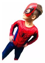 Fantasia Infantil Homem Aranha Longa Com Enchimento e Máscara