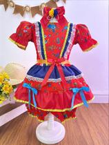 Fantasia Infantil Junina Vermelha com Florzinhas Coloridas Fantasia Infantil Junina Vermelha com Florzinhas Coloridas