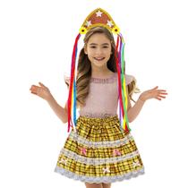 Fantasia Infantil Juvenil Maria Bonita Festa Junina São João Kit 2 Peças: Saia + Tiara Cabelo