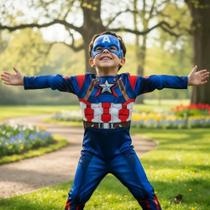 Fantasia Infantil Longa Capitão America Com Enchimento Escudo E Mascara Fantasia Infantil Longa Capitão America Com Enchimento Escudo E Mascara
