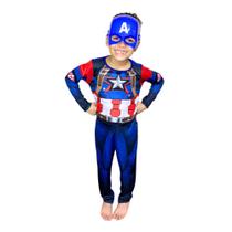 Fantasia Infantil Longa Capitão America Enchimento E Máscara