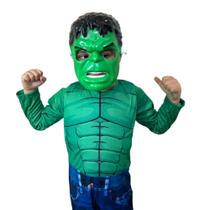 Fantasia Infantil Longa Hulk Com Enchimento Com Máscara