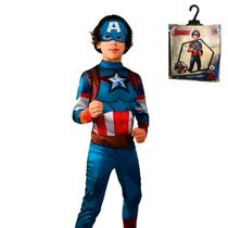 Fantasia Infantil Luxo Capitão América Super Herói + Máscara