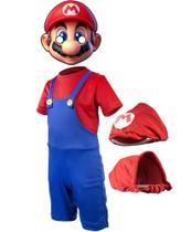 Fantasia Infantil Mário Com Gorro Máscara 3D Fantasia Infantil Mário Com Gorro Máscara 3D