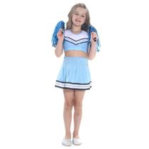 Fantasia Infantil Menina Líder de Torcida Azul Saia Carnaval