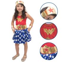 Fantasia Infantil Menina Mulher Maravilha Super Heroina