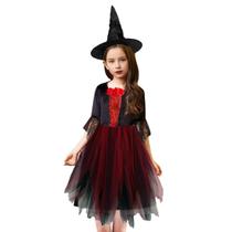 Fantasia Infantil Menina Vestido Bruxa Chapéu Halloween Dia das Crianças Festa Tule Bruxinha Vampiro Vampirinha