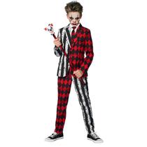 Fantasia Infantil Menino Coringa Festa Dia das Crianças Palhaço Halloween Copas Juvenil Conjunto Kit Poker Joker Esquadrão Top