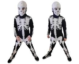 Fantasia infantil meninos esqueleto Halloween longa com touca