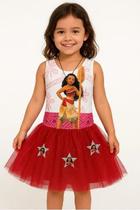 Fantasia Infantil Moana Com Saia De Tule VERMELHO E Colar Princesa