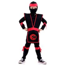 Fantasia Infantil Ninja Preto e Vermelho Luxo com Músculos