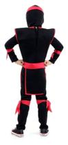 Fantasia Infantil Ninja Preto Vermelho Samurai Luxo + Capuz
