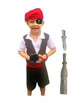 Fantasia Infantil Pirata C Tapa Olho, Gancho, Faca E Luneta