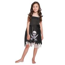 Fantasia Infantil Pirata Feminina Vestido Preto de Luxo com Caveira Fantasia Infantil Pirata Feminina Vestido Preto de Luxo com Caveira