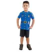 Fantasia Infantil Policial Com Camiseta Short De 2 A 8 Anos