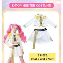 Fantasia Infantil Pop Star de Luxo Conjunto Premium com Jaqueta e Saia Branca com Dourado 3 peças