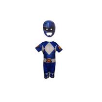 Fantasia Infantil Power Rangers Azul Com Máscara 3d