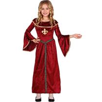 Fantasia Infantil pra Menina Carnaval Halloween e Teatro Vestido Vermelho Princesa Medieval Renascentista de Luxo com Flor de Lis