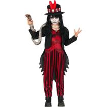 Fantasia Infantil pra Menino de Halloween Roupa Feiticeiro Vudu Papa Legba Com Chapéu Esqueleto