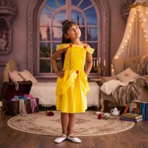 Fantasia Infantil Princesa Bela Com Vestido Amarelo E Rosas
