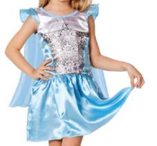 Fantasia infantil princesa blue fashion tamanho M com tiara - Fantasias Super