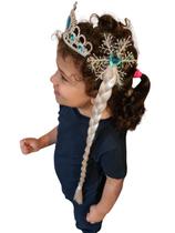 Fantasia infantil Princesa Frozen Elsa C/ Trança cabelo branco Coroa Varinha