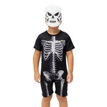 Fantasia Infantil Roupa esqueleto Caveira com Máscara Fantasia Infantil Roupa esqueleto Caveira com Máscara