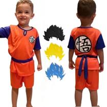 Fantasia Infantil Roupa Goku Com três cabelos de E V A Fantasia Infantil Roupa Goku Com três cabelos de E V A