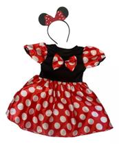 Fantasia Infantil Roupa Vestido Minnie Vermelho com Tiara