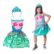 Fantasia Infantil Sereia Completa Vestido com Tiara
