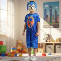 Fantasia Infantil Sonic Azul - Macacão C/ Máscara