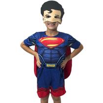 Fantasia Infantil SuperMan com Máscara de E.V.A. Temática - Tamanho P, M e G