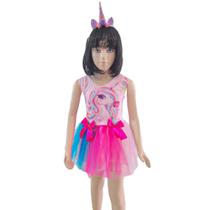 Fantasia Infantil Unicórnio Vestido com Tiara