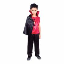 Fantasia Infantil Vampiro Drácula Com Calça Camiseta e Capa Halloween Dia Das Bruxas - Tamanhos P M G - 2 a 9 Anos