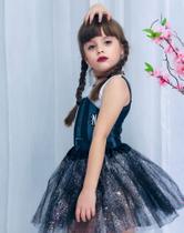Fantasia Infantil Vandinha Linda Body Saia de tule preta Festa a fantasia