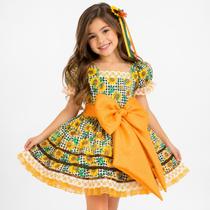 Fantasia Infantil Vestido Junino de São João de Luxo Com Bolsa