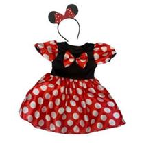 Fantasia Infantil Vestido Minnie Minie vermelha com Arquinho e Tiara Led